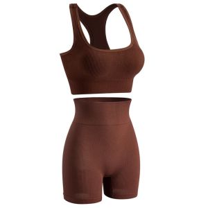 DITIPOO 2 Pieces Không đường may Trang phục tập luyện Có gân Eo cao ngắn Bộ áo ba lỗ Yoga Thoải mái Áo ngực thể thao Bộ đồ hoạt động phù hợp với cây trồng Phụ nữ