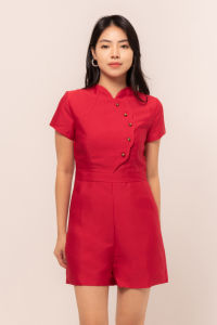 RIMINI - Jumpsuit Wanita Celana Pendek Scallop Cheongsam Size XS-XL - Fanqia Romper 5262
