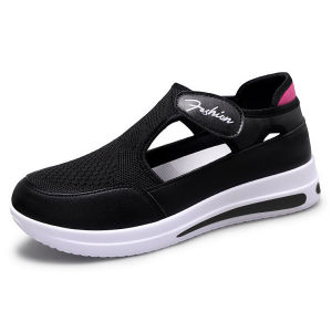 [Free Shipping] WomenS Versatile Shoes Large Size Casual Shoes Wedge Heel Thick-Soled Mesh Shoes Velcro Closure Mesh Upper WomenS Shoes