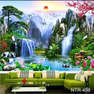 WALLPAPER AIR TERJUN 3D - WALLPAPER WATERFALL - WALLPAPER RUANG TAMU PEMANDANGAN ALAM AIR TERJUN 3D