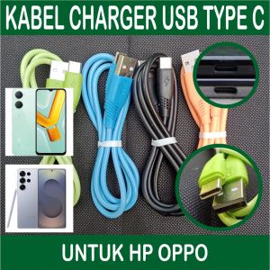 Kabel Casan 1M USB Type C untuk HP Oppo Reno 14 12 10 Pro A5 A5x A3 A3x A2 Pad Charger Cas Ces USB-C