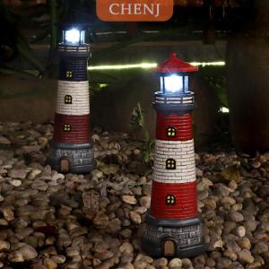 [COD] CHENJ ประภาคารพลังงานแสงอาทิตย์พร้อมไฟ LED แบบหมุนได้โคมไฟประภาคารกันน้ำรูปปั้นสวนตกแต่งกลางแจ้งสำหรับทางเดินในสวน