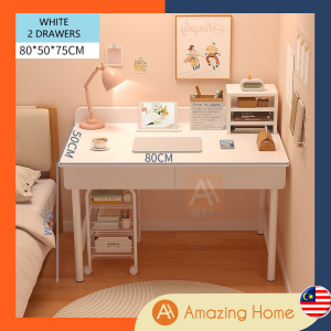 💚READY STOCK💚AmazingHome 80cm/100cm/120cm/140cm White Study Table With 2 Drawer Working Table Writing Desk Dressing Table Meja Tulis Meja Kerja Meja Belajar