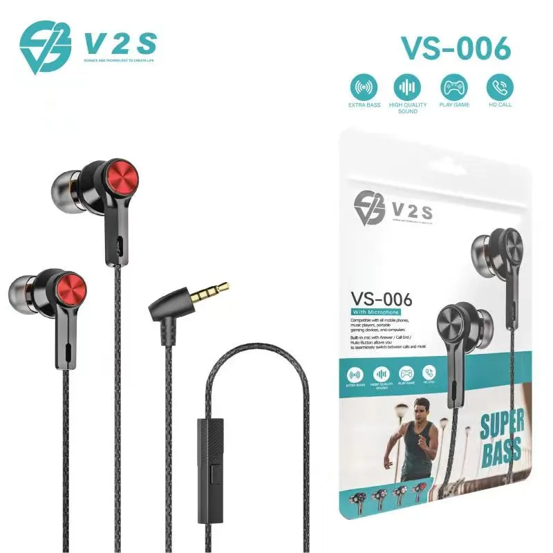 V2S VS-006 Universal Super Bass with Microphone in Earphones