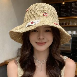 LUXURYLYN Trang trí hình quả táo Mũ chống nắng nữ Chống nắng Có thể gấp lại Mũ xô Thoáng khí Mũ ngư dân Mùa hè
