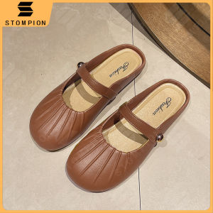 STOMPION Half Shoes For Women Korean Fashion Doll Shoes Women Flats Sandals Mary Jane Shoes