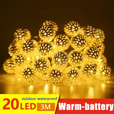 Solar Moroccan String Lights Christmas Lights Battery Operated 40 LED Ball String Lights Warm White Lights for Wedding Party Holidays Birthday Home Decor