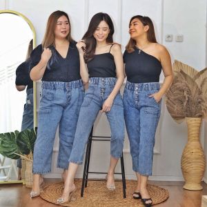 Boyfriend Jeans RUBBER Snow Jumbo // CELANA JEANS WANITA PINGGANG KARET