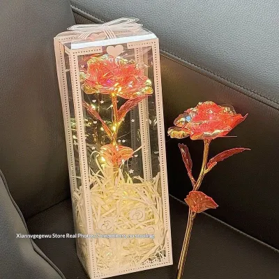 YZLong ช่อดอกไม้ประดับดอกกุหลาบ LED หลากสีสำหรับเป็นของขวัญสำหรับวันวาเลนไทน์และวันเกิดดอกไม้ประดิษฐ์มีแสงโรแมนติกในกล่องหรูหรา