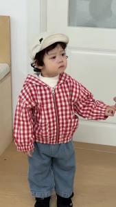 Childrens clothing 2025 Autumn baby clothes for boys custom-made hooded plaid zipper jacket