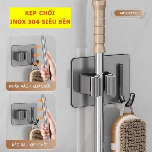 Móc INOX dán tường kiểu dáng hiện đại dùng để treo chổi bàn chải búi rửa bát chậu- Móc treo chổi INOX