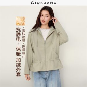 Giordano Women Anti-static fleece-lined hooded jacket Free Shipping 05376857