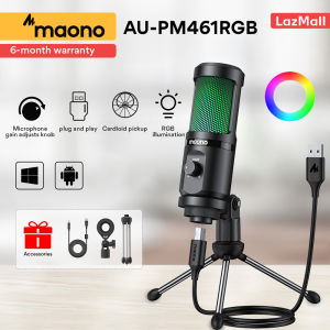 MAONO PM461TR-RGB Gaming USB Condenser RGB Podcast Microphone with RGB light Gain ControlTripod Stand Condenser Mic For PC Recording Youtuber Live Streaming Videoke