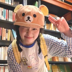 SDRYHTDH Sunscreen Rilakkuma Baseball Cap Cartoon Peaked Bear Hat with Ears Casual Mesh Relax Bear Cap Girls
