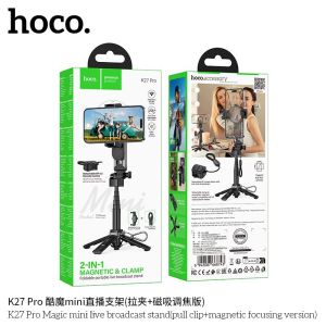 hoco. K27 Pro Magic mini live broadcast phone holder magnetic pad + clamp for 4.5 – 7 inches mobile phones selfie stick grip handle or quadripod foldable tripod detachable remote control