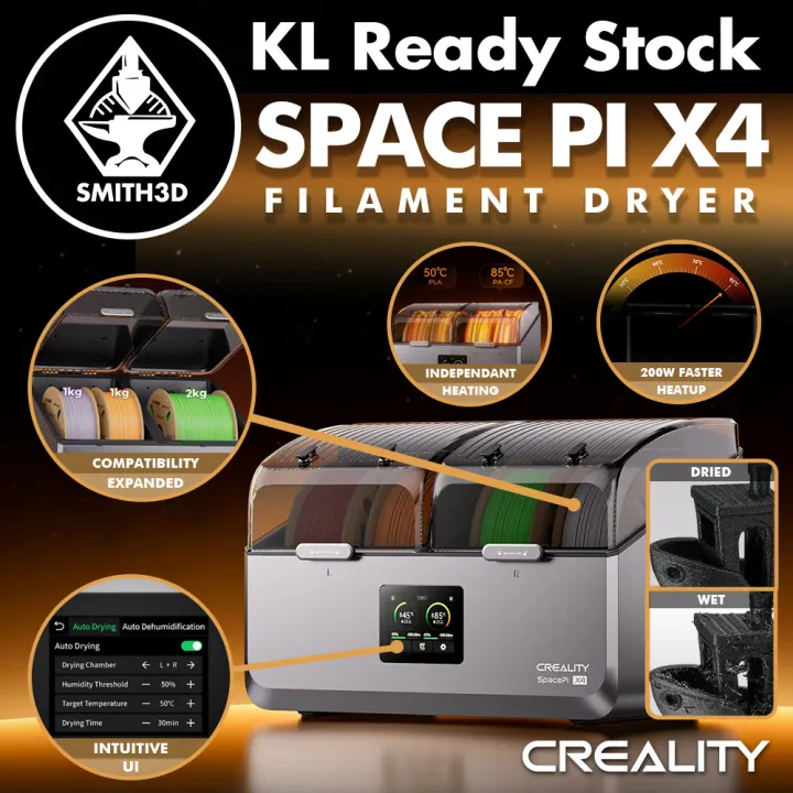 Creality Space Pi X4 Filament Dryer – Dual-Chamber, 4-Spool Drying with Active Dehumidification Dry Box for 3D Printing