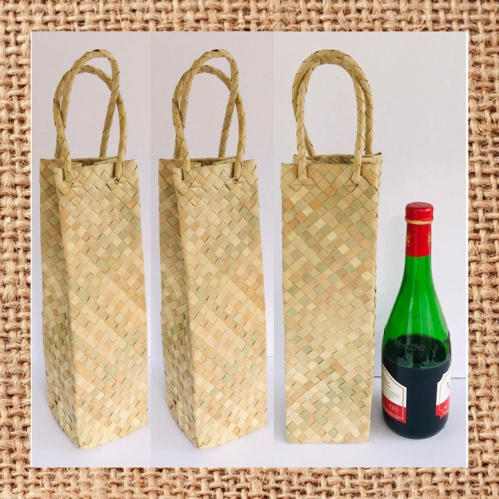 Wine Bag Made of Natural Buri Reusable 1pc Wine Bottle Gift Cover for  Christmas, Wedding, Birthday Size 4x4x13inch Lazada PH