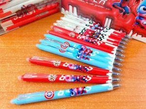 Hộp 12 cây bút gel xóa được mực xanh/tím hình gấu dâu siêu nhân doremon dễ thương cotienshop87