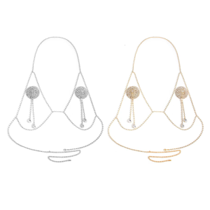 Adjustable Glittering Rhinestones Body Chain With Adhesive Nipple Pasties For Womens Clubwear And Costume Accessories