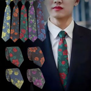 DOWNA Feather Pattern Wedding Mens Ties Soft Floral Embroidery Bow Tie  Design Polyester Slik Casual Necktie Shirt Party Accessories