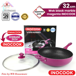 panci penggorengan / wok tutup kaca 32cm / japanese wok magenta / wok marble 32cm PANACOOK