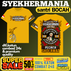 (SMA03)KAOS MAJELIS SYEKHERMANIA"SANTRI BOCAH"LENGAN PENDEK UKURAN ANAK DAN DEWASA"FREE STIKER"