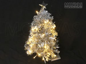 Silver Christmas Tree w Lights / Ornaments / Storage Bag 60cm Tabletop Decorations