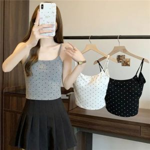 GOOTRADES Tanks Tops Strap Skinny Vest Tops Dots Sleeveless Bra with Pads Camisole Korean Streetwear Y2K Slim Crop Top Summer