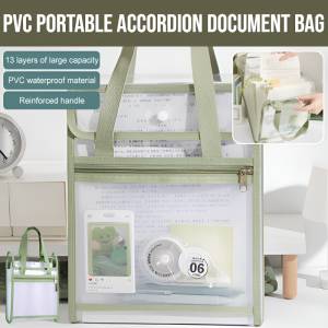 PVC Portable Accordion Document Bag Folder A4 Portable Organ File Bag 13 Accordion Folder Lock Button Accordion File Storage Bag
