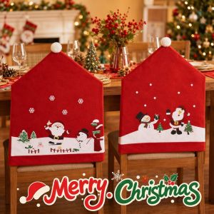 Momos life Christmas Chair Cover Santa Snowman Elk Style Polyester Festive Holiday Dining Party Home Decor