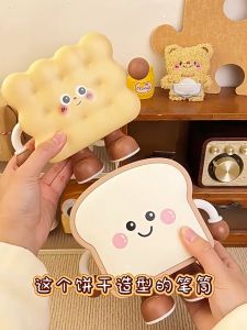 Oldlaiben Cute Cartoon Bread Cookie Pen Holder Desktop Storage Box Large Capacity Pencil Holder Office Desk Organizer Gift