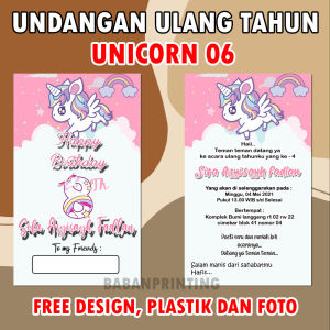 (100 PCS)  Undangan Ulang Tahun Anak Custom Karakter UNICORN