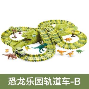 READY STOCK !! Dinosaur Toy Rail Cars Dinosaur Electric Rail Car Stitching Toy DIY Roller Coaster Assembly Toy Toys Lego