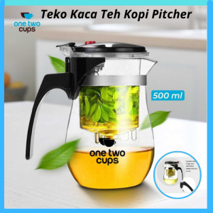 COD One Two Cups Teko Kaca Teh Kopi Pitcher dengan Saringan 500ml  TP 757 / teko pitcher kopi teh air panas listrik otomatis stainless tahan panas lama kacamata cantik unik aluminium halco aesthetic korea arab / teko pitcher teh kopi chinese 2 liter