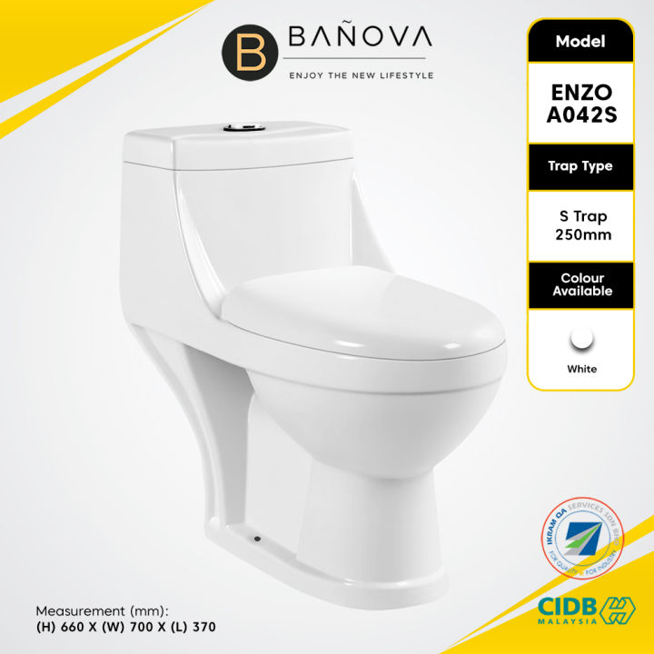 BANOVA Enzo One Piece WC Toilet Bowl S-Trap Wash Down Water Closet 10 ...