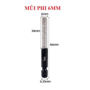 Mũi khoan gạch đá kính phù kim cương chuôi lục giác khoan khô