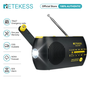Retekess TR627 Portable FW AM Radio Crank Radio with Emergency Flashlight Pointer Tuning Emergency Alarm  Hand-cranked Charging for Garden Fishing Camping and Emergency use