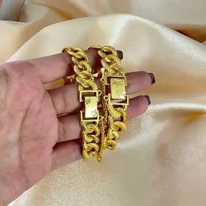 Luxury 24K Gold-plated matte Cuban chain bracelet for women , Hip-hop style , Suitable for weddings and everyday elegance