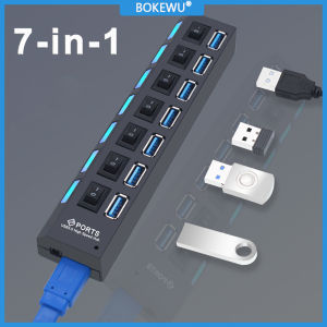 BOKEWU ตัวแยกฮับ USB 2.0แบบหลายช่องอะแดปเตอร์ USB ฮับ4/7พอร์ตสําหรับแล็ปท็อปพีซี