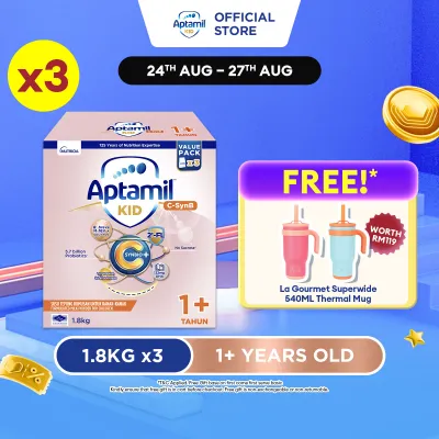 Aptamil KID C-SynB Growing Up Formula - 1+ Years 1.8KG X 3 (Susu Milk Powder 奶粉)