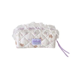 DUY26 Bear Bunny Pen Bag Ruffle Lace Stationery Bag Fruit Strawberry Storage Korean Style Pencil Case Makeup Cosmetic Storage Cloth Pencil Pouch Stationery Holder