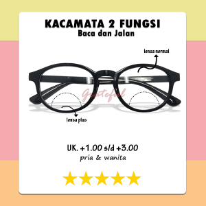 Kacamata 2 fungsi Normal Plus ( Jalan & Baca Dekat) Ready Ukuran +1.00 s/d +3.00 Bentuk Frame Oval Lensa Transparan - BISA COD