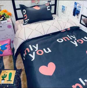 Crazy 11.11 sale Single Size 4 in 1 Lovely Heart Design Bedding Set SLV LS