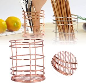 BORDSTRACT Giá Đựng Dụng Cụ Bằng Kim Loại Nhỏ 11x9x9cm Giá Đựng Bút Tròn Kim Loại Giá Đựng Cọ Trang Điểm Giá Đựng Đũa Dụng Cụ Ăn Dùng Cho Bàn Làm Việc Quầy Bếp Văn Phòng Tại Nhà (Màu Vàng Hồng)