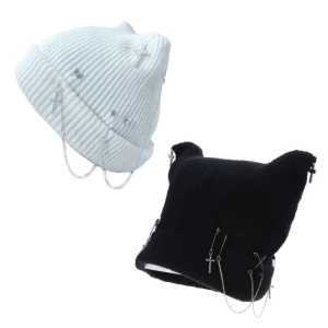 Cool Beanie Hat for Female Girls Anime Ear Knitted Hat Girls Bonnet Y2K Punk Hat Adult Cosplay Costume Head Accessories
