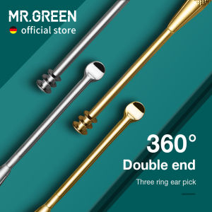 MR.GREEN Double End Ear Pick 360° Cleaning Three Ring Ear Wax Remover Ear Canal Cleaner Stainless Steel Spoon Ear Care Tools Two Pack