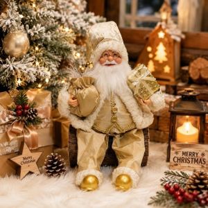 CHANBAEK Figurine Sitting Santa Claus Statue 12 Inch Home Ornaments Christmas Decorations Cute Window Display Santa Claus Doll Toy Christmas