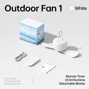 JISULIFE Outdoor Fan 1 Ceiling Fans Portable USB Rechargeable Electric Fan 8000mAh Battery Remote Control 4 Timer Modes Detachable Blades Strong Wind for Home Camping Tent
