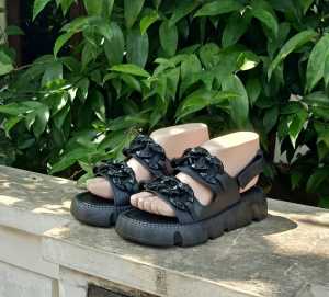 Sandal tali rantai wanita sendal karet jelly wedges perempuan