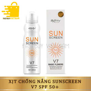 Kem Chống Nắng Toàn Thân Dạng Xịt SPF 50+ Sun Screen V7 Hàn Quốc 180ml Không chảy không bết dính không vón cục không gây bóng nhờn Chống nắng hiệu quả nhưng không hề để lại dấu vết trên da.